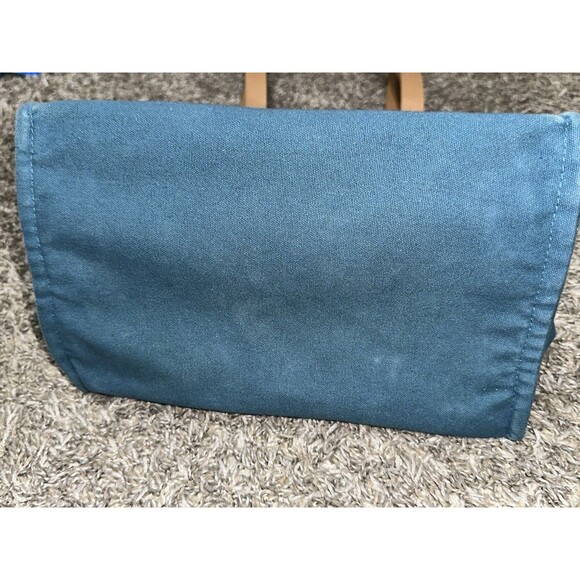 FEED Projects Tote Bag Reusable Teal Canvas Market Pockets Faux Leather Straps - Picture 10 of 11